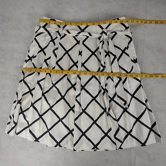 INC Women's Black And White Box Pleat Flare Side Zip Cotton Blend Skirt Size 12 - Picture 8 of 11